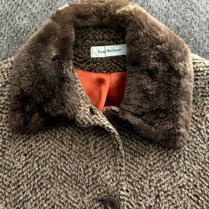 ISAAC MIZRAHI Alpaca Tweed Chincilla Fur Collar Coat, Wool, Mohair, Silk Lined.